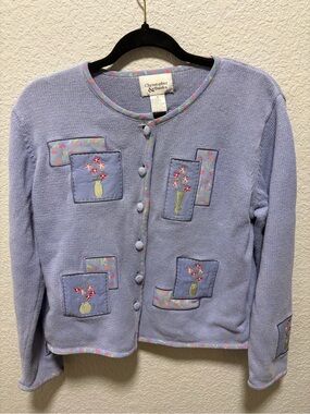 Christopher & Banks Lavender Floral Patch Knit Cardigan